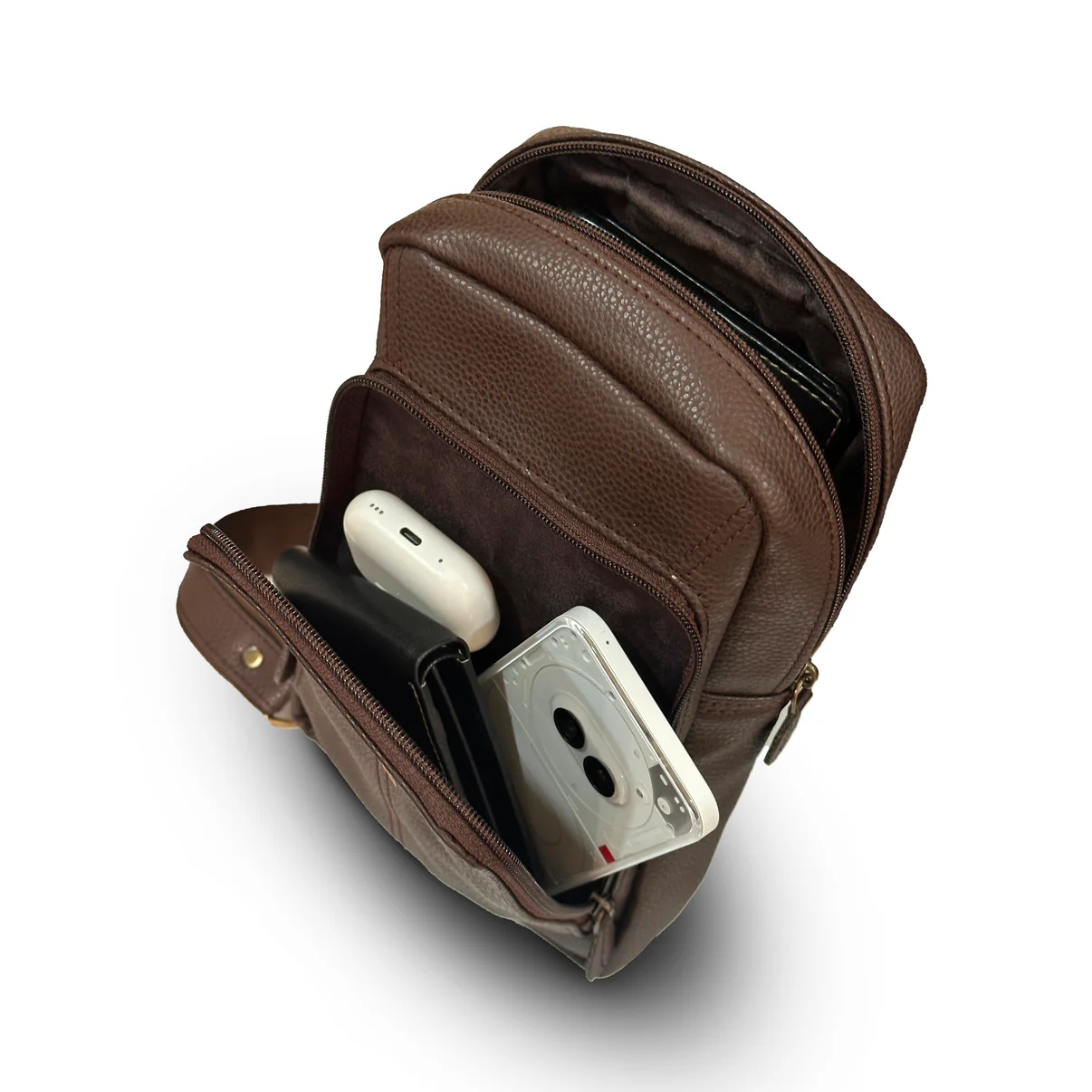Levivre Brown Leather Cross Body Bag - Angle