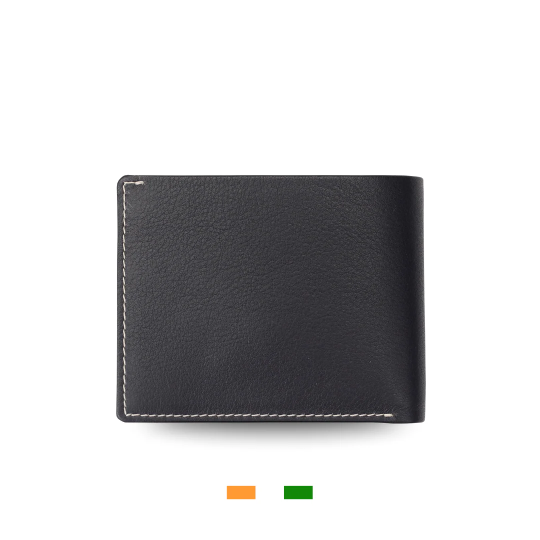 Levivre Flat Grain Black Leather Billfold Wallet - Open