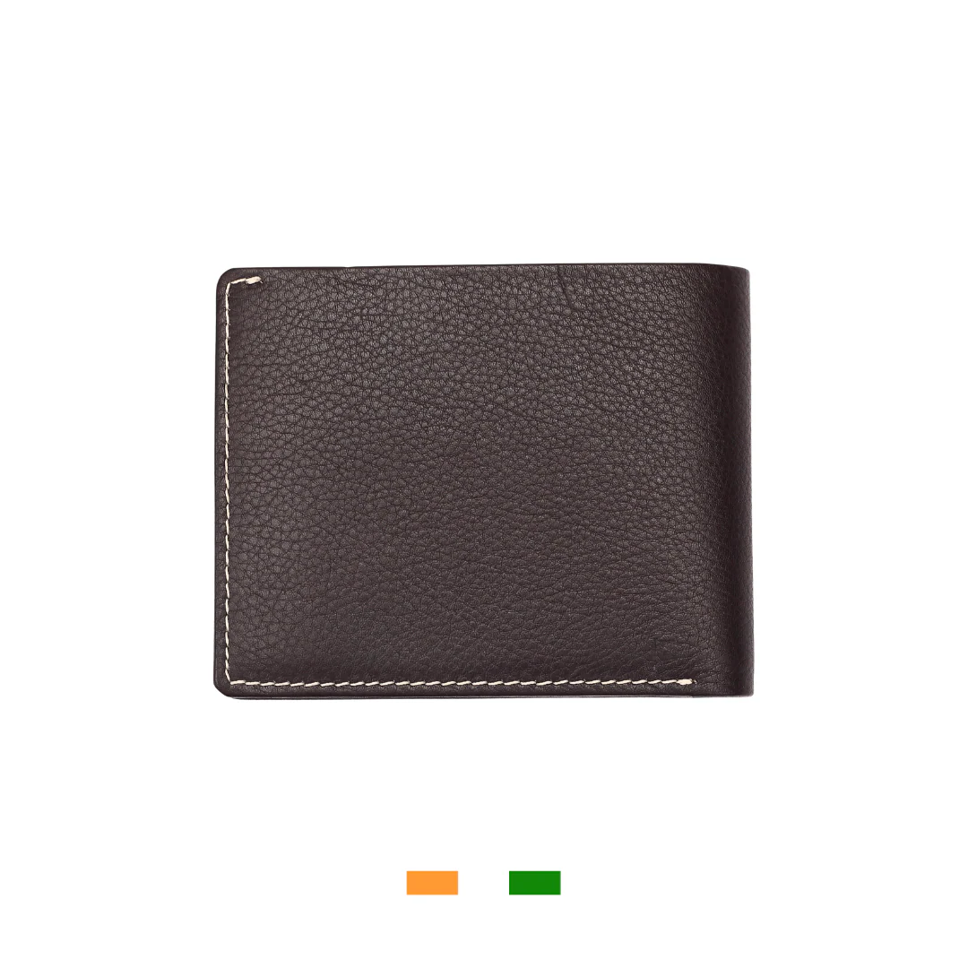 Levivre Flat Grain Brown Leather Billfold Wallet - Open
