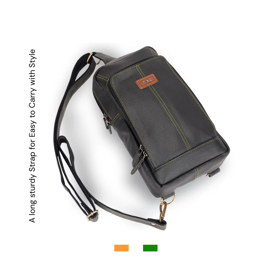 Levivre Olive Green Leather Cross Body Bag - Open