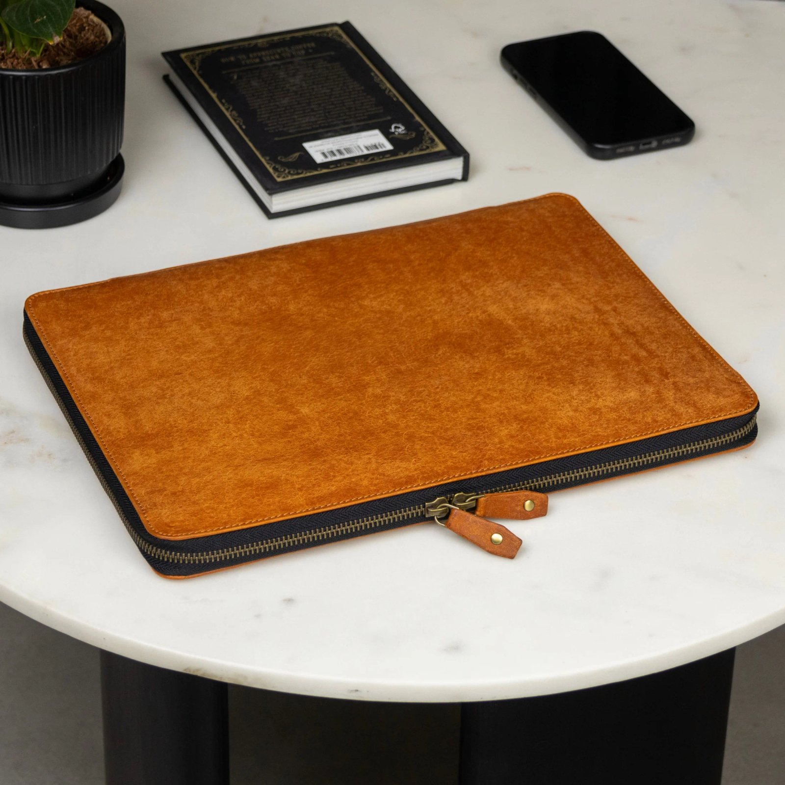 Levivre Premium Leather Laptop Sleeve Tan - Profile