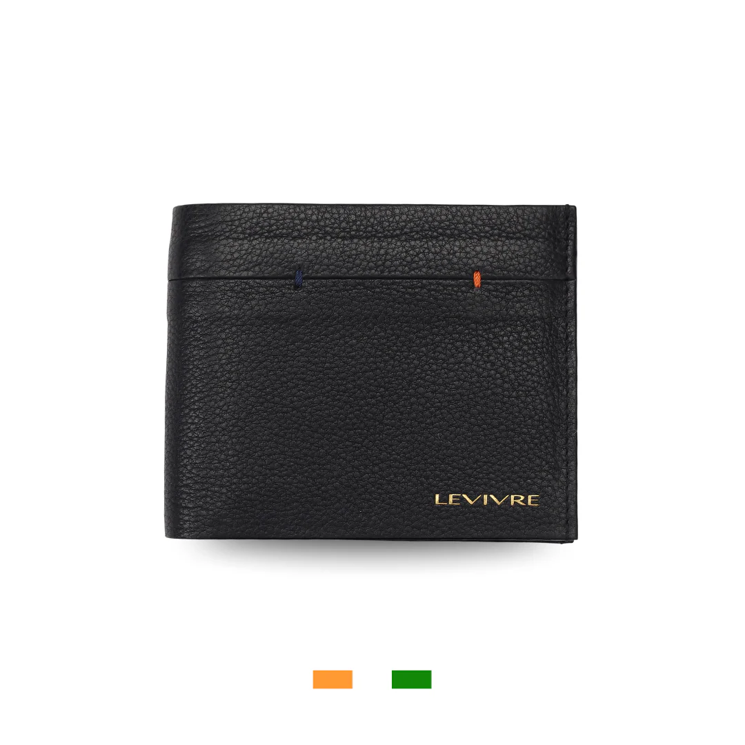 Levivre Smooth Grain Black Leather Billfold Wallet - Front
